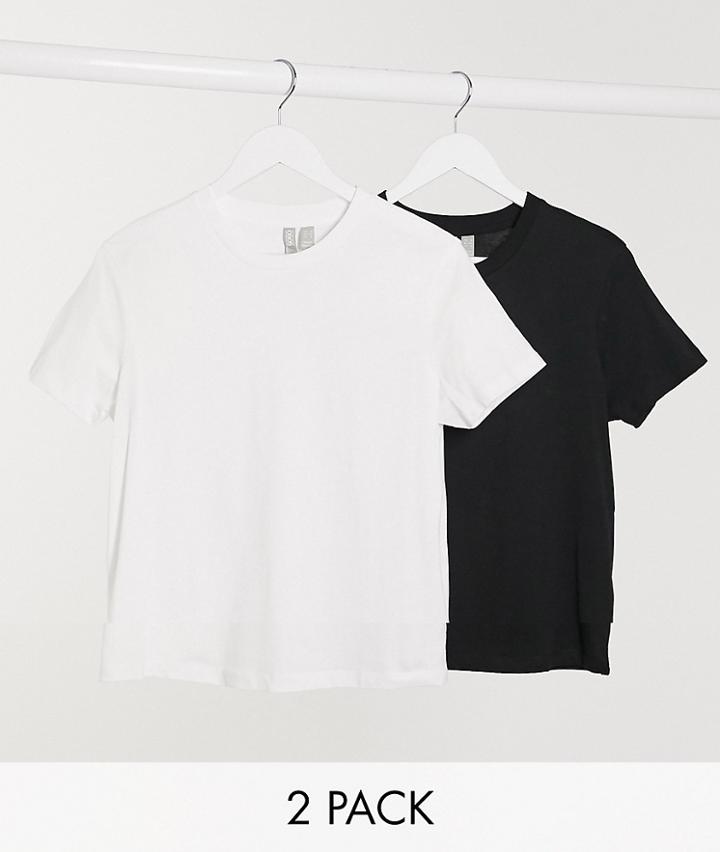 Asos Design Ultimate Organic Cotton T-shirt With Crew Neck 2 Pack Save In Black & White-multi