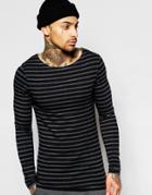 Asos Extreme Muscle Stripe Long Sleeve T-shirt With Boat Neck
