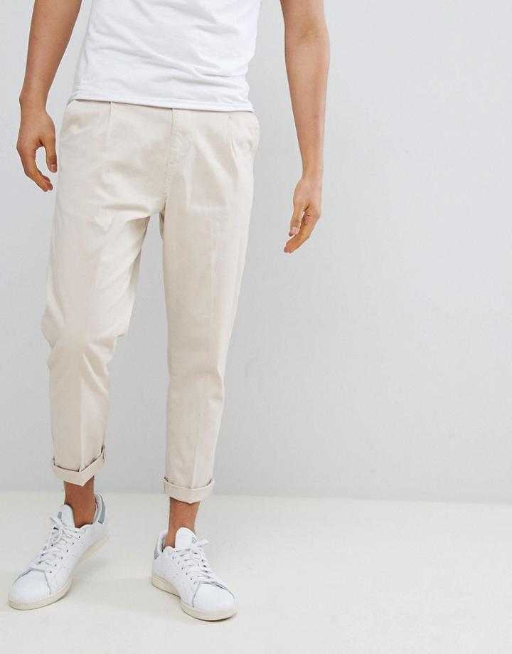 Another Influence Pleated Loose Cropped Chinos - Stone