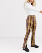 Monki Check Tailored Flared Pants In Mustard-beige