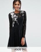 Asos Tall All Over Lace Mini Dress With Floral Embroidery - Black