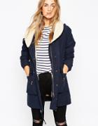Asos Parka With Shawl Collar And Patch Pocket - Navy