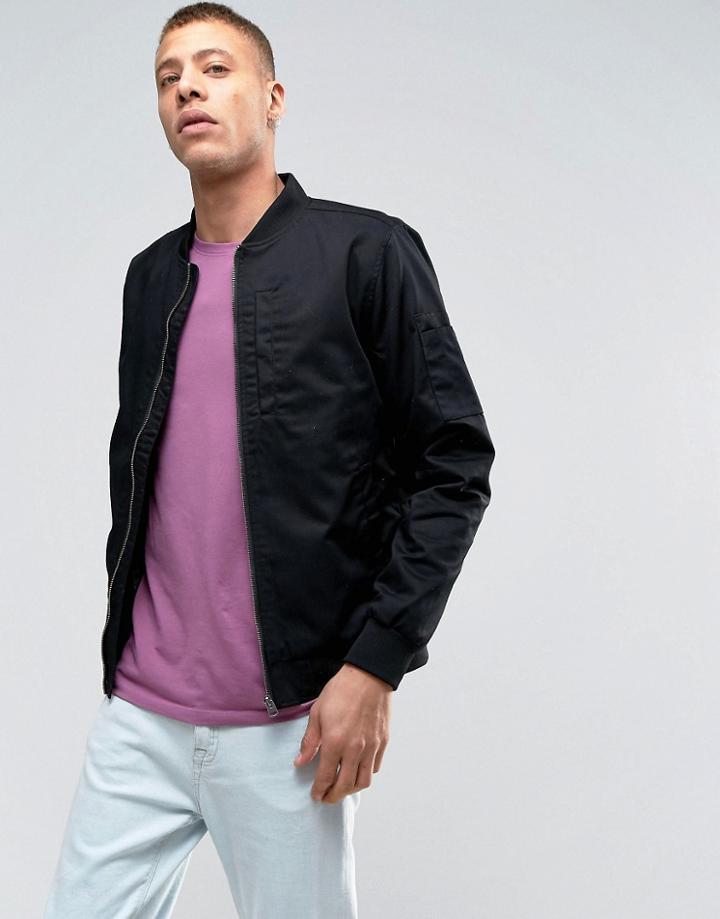 Lindbergh Lightweight Bomber Jacket In Black - Black