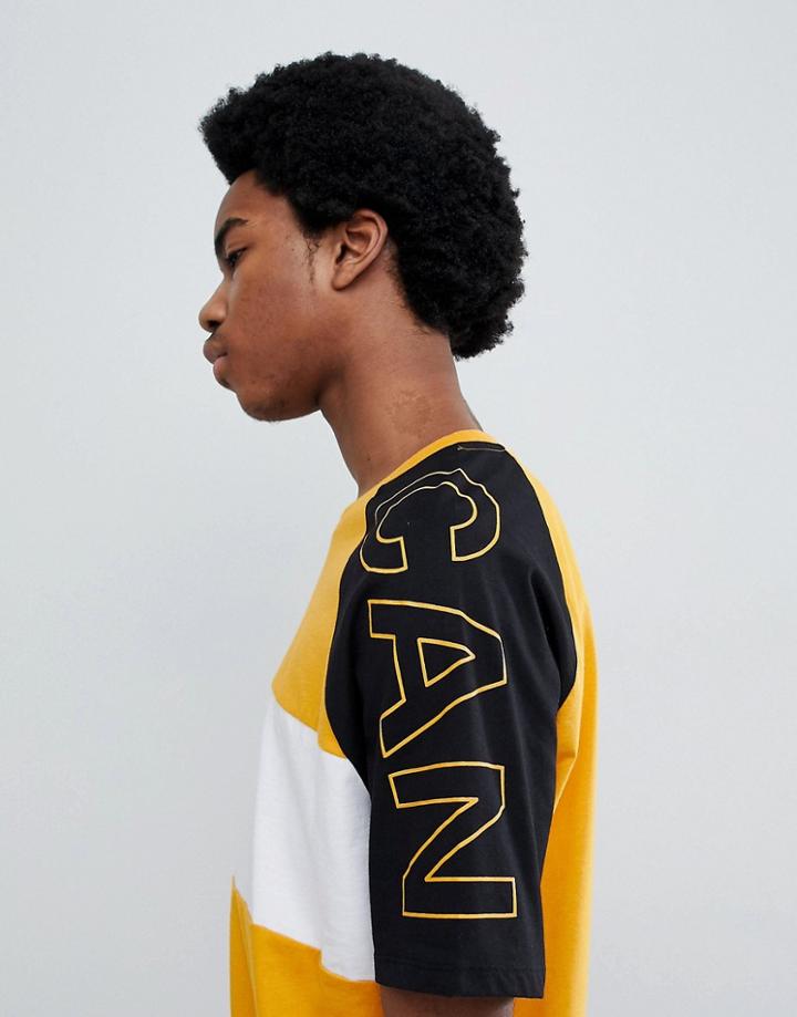Bershka Color Block Slogan T-shirt In Yellow - Yellow