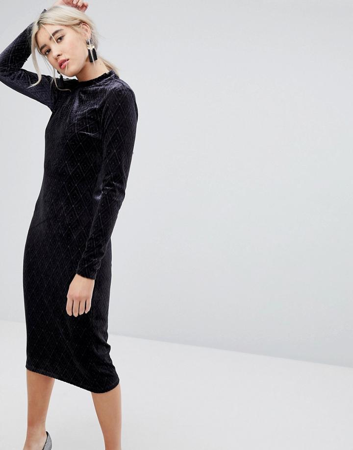 Vila Velvet Trim Midi Dress - Navy