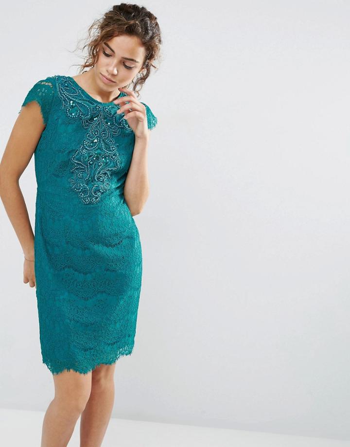 Darling Capped Sleeve Lace Dress - Green