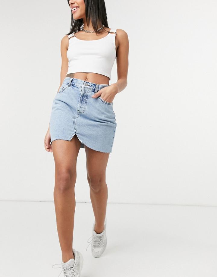Asos Design Denim 'original' Mini Skirt In Midwash-blues
