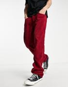 Liquor N Poker Straight Leg Pants In Burgundy Cord - Part Of A Set-red