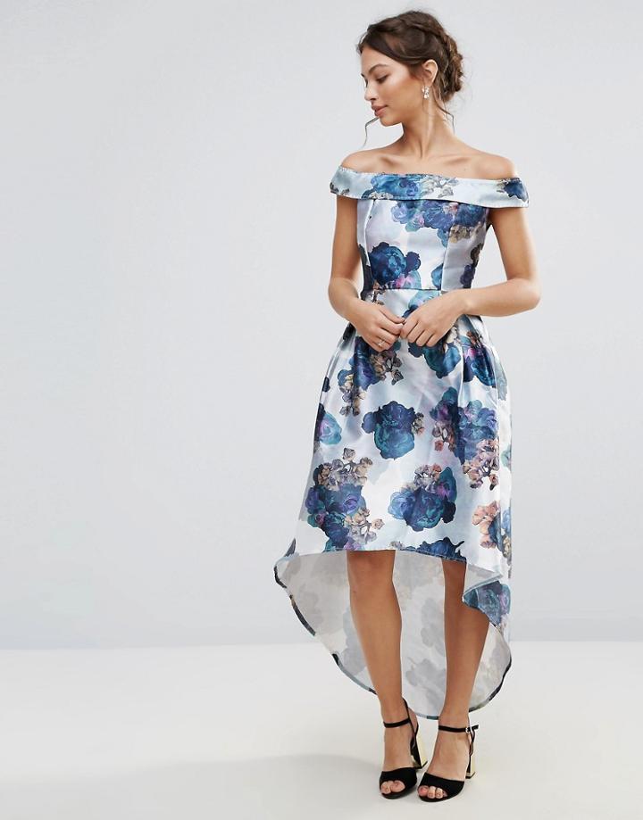 Amy Lynn Bardot Prom Skater Dress In Floral Print - White