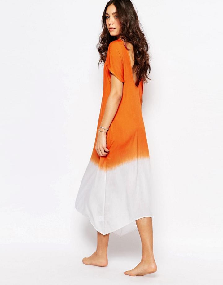 Akasa Ombre Low Back Beach Dress - Coral Ombre