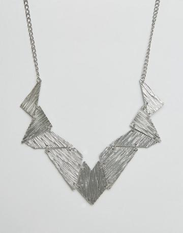 Ruby Rocks Asymmetric Statement Necklace - Silver