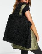 Jayley Faux Shearling Large Shopper Bag In Black