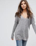 Vila V Neck Sweater - Gray