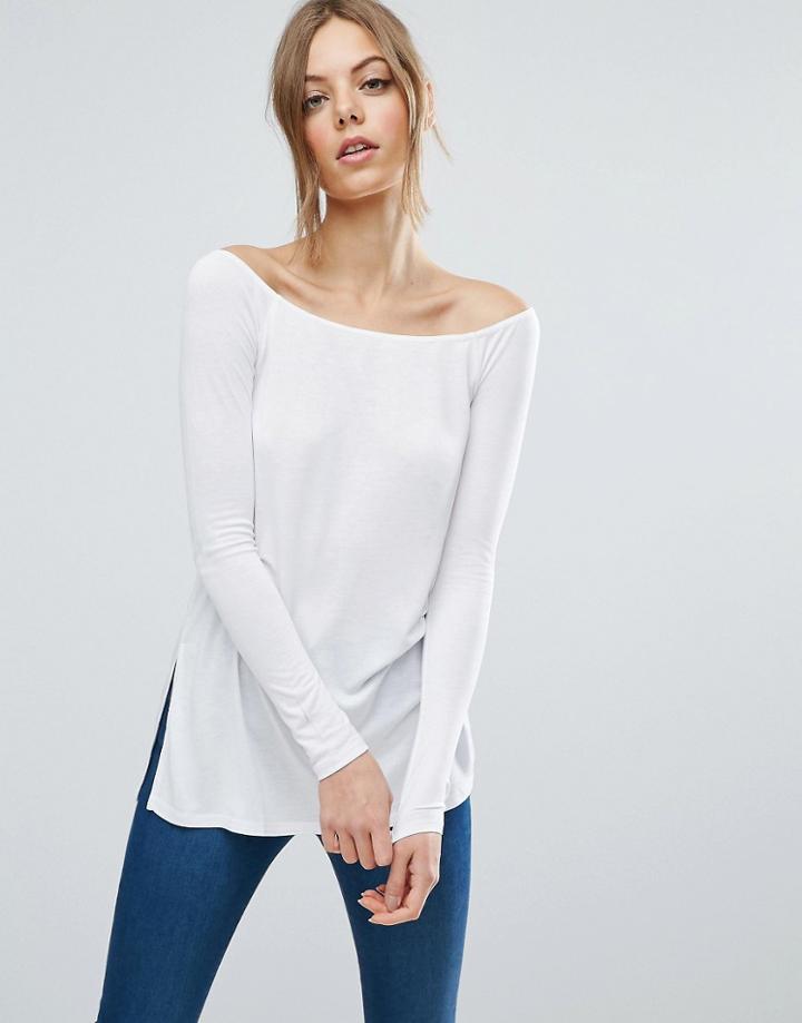 Asos Off Shoulder Slouchy Top With Side Split - White