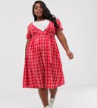Influence Plus Check Tie Waist Midi Dress - Red