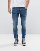 Only & Sons Skinny Fit Jeans With Rip Repair Detail - Blue