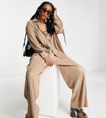 4th & Reckless Petite Plisse Pants In Chocolate - Part Of A Set-brown