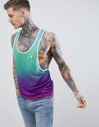 Asos Design Extreme Racer Back Tank With Dip Dye And Palm Print - Multi
