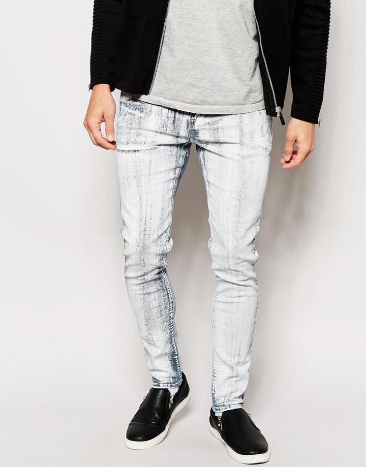 Asos Super Skinny Jeans With Cracked Print - Gray