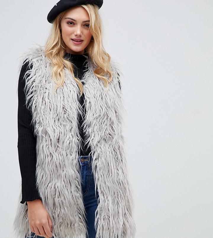 Brave Soul Tall Lanzarote Shaggy Vest - Gray