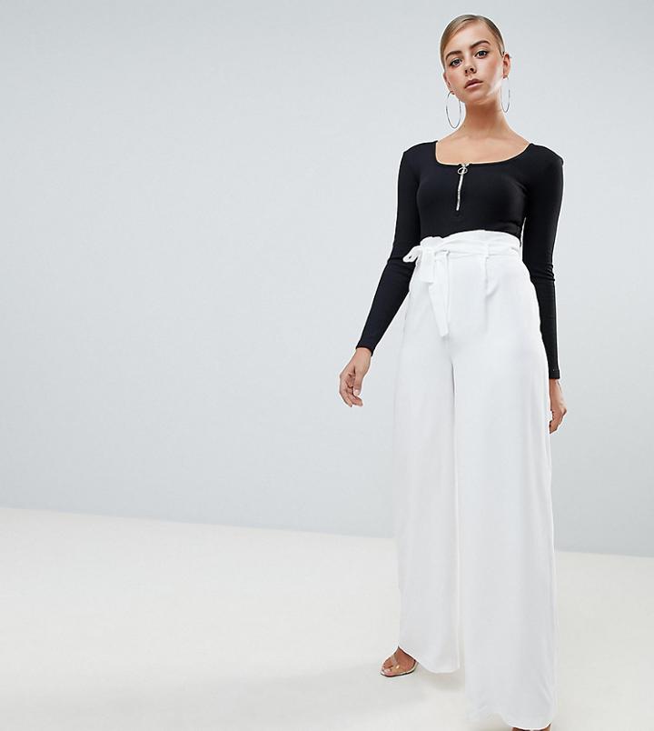 Missguided Tie Waist Wide Leg Pants - White