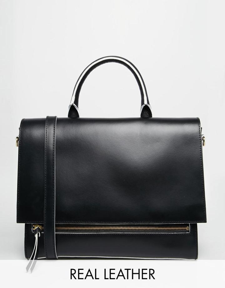 Asos Haven Premium Front Zip Handheld Leather Bag - Black