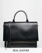 Asos Haven Premium Front Zip Handheld Leather Bag - Black