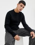 Jack & Jones Premium Crew Neck Knitted Sweater In Black