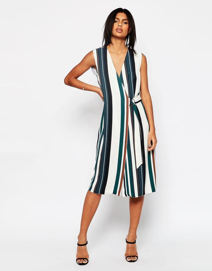 Asos Soft Wrap Dress In Stripe With D-ring - Multi
