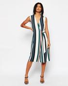Asos Soft Wrap Dress In Stripe With D-ring - Multi