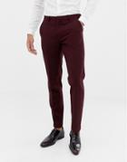 Asos Design Wedding Skinny Suit Pants In Burgundy Wool Mix Herringbone - Red