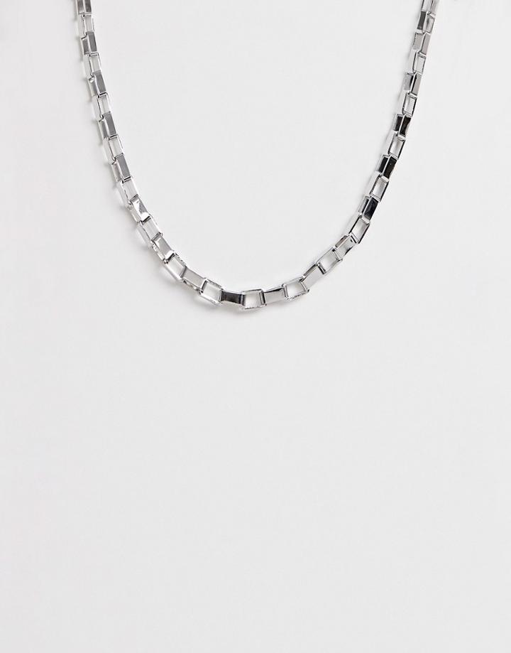 Asos Design Necklace In Box Chain In Silver Tone - Silver