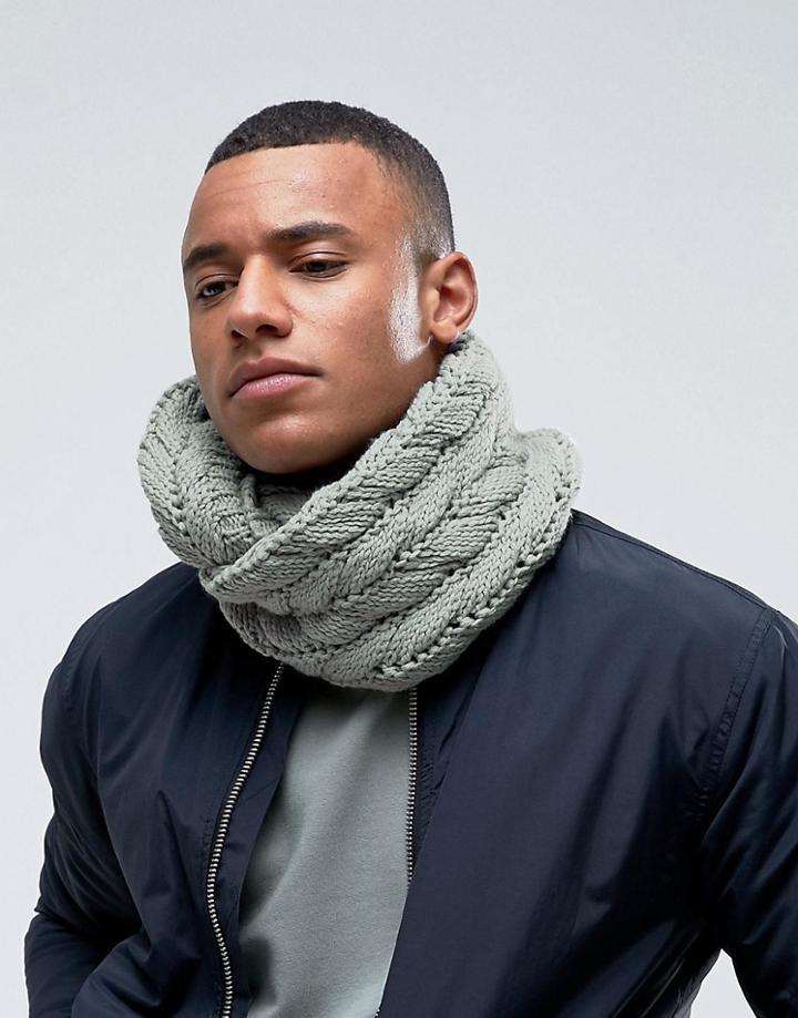 7x Cable Infinity Scarf - Green