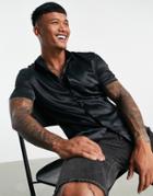 Asos Design Skinny Satin Shirt In Black
