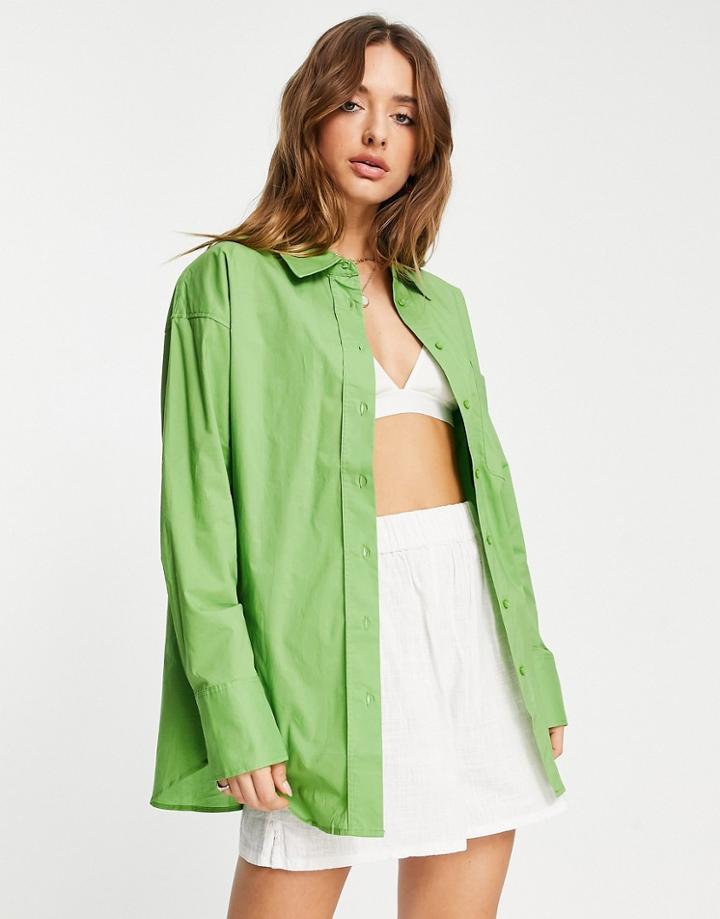 Mango Oversized Shirt In Bright Green