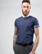 New Look Roll Sleeve Smart Shirt With Contrast Collar In Navy In Regul