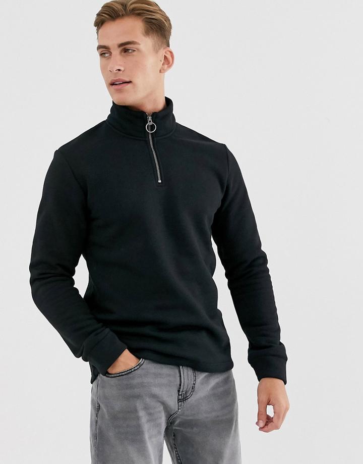 Selected Homme High Neck Zip Sweat In Black