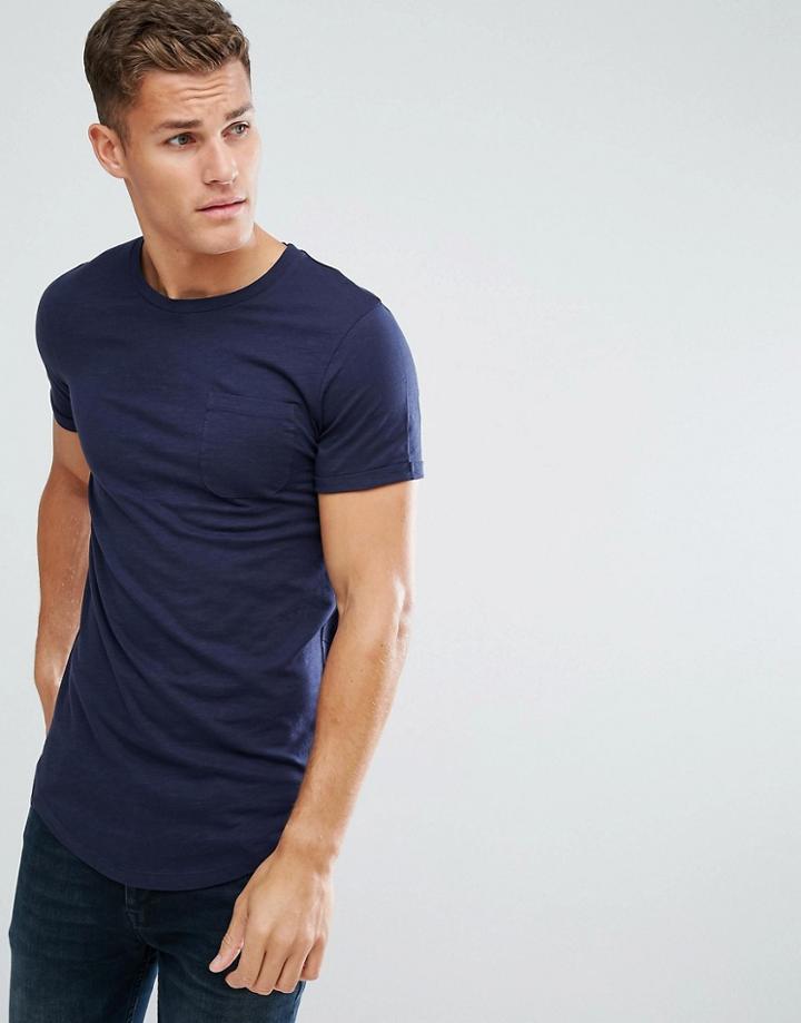 Produkt Longline T-shirt In Slub Cotton - Navy