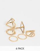 Miss Selfridge 6 Pack Of Geometric Rings - Gold