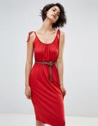 Warehouse Tie Shoulder Cami Midi Dress - Red