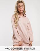 Asos Design Hoody Swing Dress With Concealed Pockets - Beige