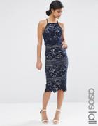 Asos Tall Lace Floral Scallop Midi Dress - Navy