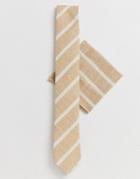 Twisted Tailor Tie And Pocket Square Set In Cream Stripe - Cream