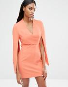 Lavish Alice Wrap Detail Split Sleeve Mini Dress - Coral