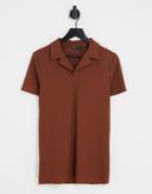 Asos Design Muscle Fit Polo In Textured Rib In Brown