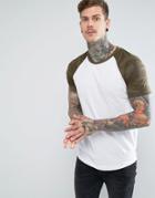 Pull & Bear Raglan T-shirt With Camo Sleeves In White - White