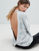 Asos Design Sweatshirt With Twist Back In Washed Loopback - Gray