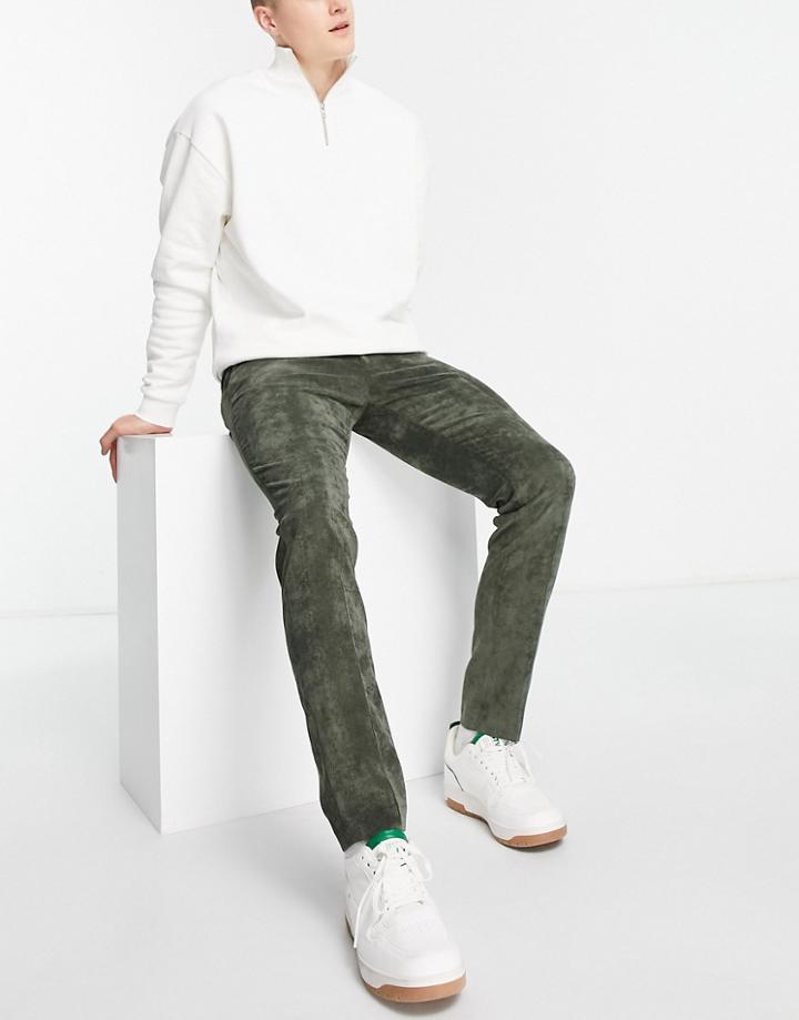 Topman Velvet Cord Suit Pants In Green