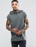 Asos Oversized Sleeveless T-shirt With Hood And Raw Edge - Comrade Khaki
