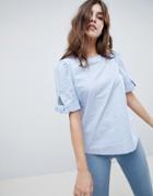 Esprit Dash Print Tie Sleeve Top - Blue